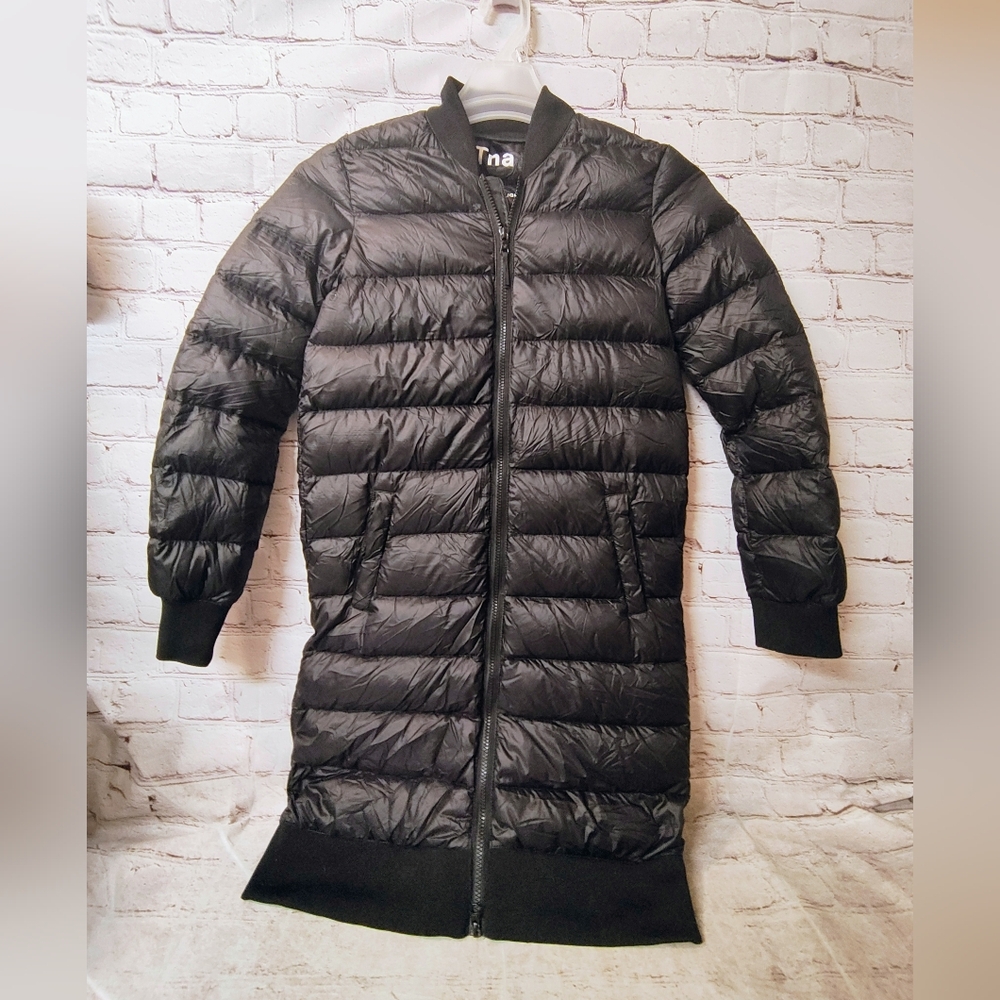 TNA Chalet Super Light Black Puffer Long Coat Jacket XS
